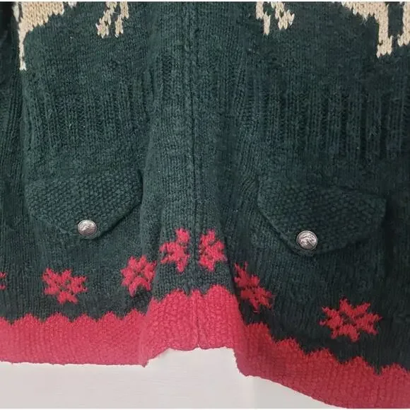VTG Ralph Lauren Hand Knit Sweater Reindeer Silver Buttons M Linen Red Green - Picture 4 of 6